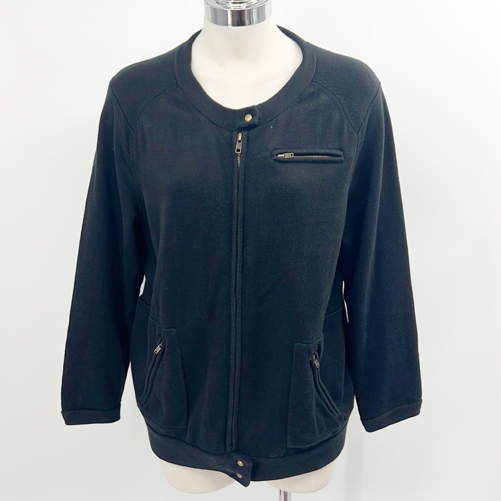 Anthropologie Yellow Bird Black Zip Up Jacket Knit Size Xl